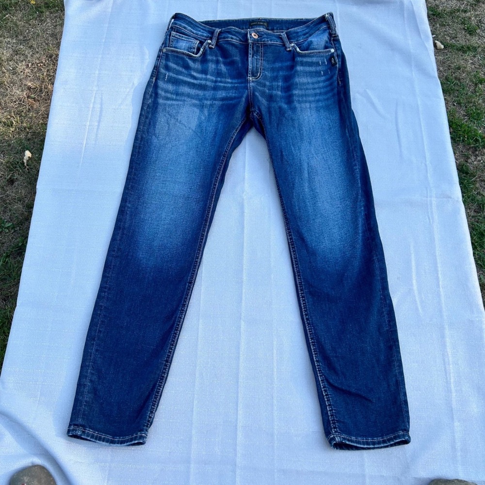 Silver Jeans Co Womens Boyfriend 33x29 Blue Denim Mid Rise Tapered Leg Jeans